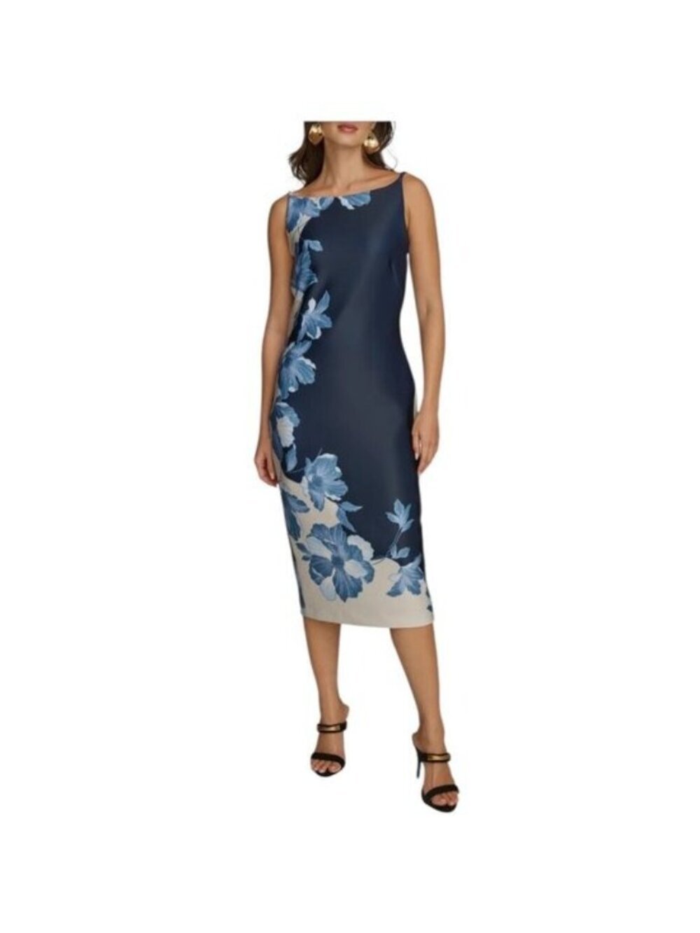 Donna Karen NWT $149 Women's Scuba Floral Placement Print Midi Dress, Size 14